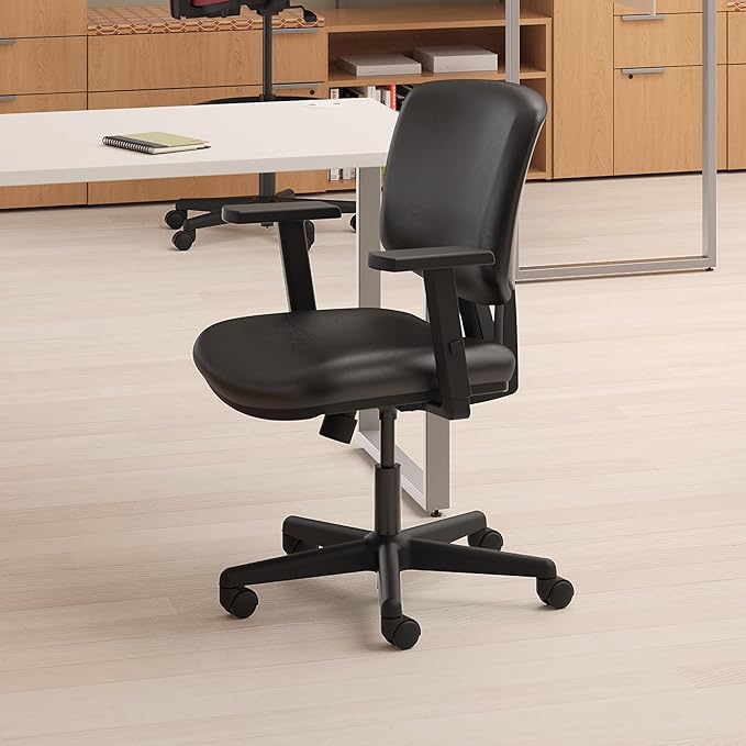 HON Volt Armless Computer Chair for Office Desk Ergonomic Recline, Softhread Leather Back Seat, Swivel Desk Chair for Computers, Work, Black