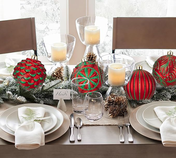 Hollyone 4.7 Inch Large Red and Green Christmas Ornaments 4Pcs Christmas Tree Balls Ornaments Shatterproof Christmas Ornaments for Xmas Tree Decor Holiday Party Wreath Home Decor (Red & Green, 120mm)