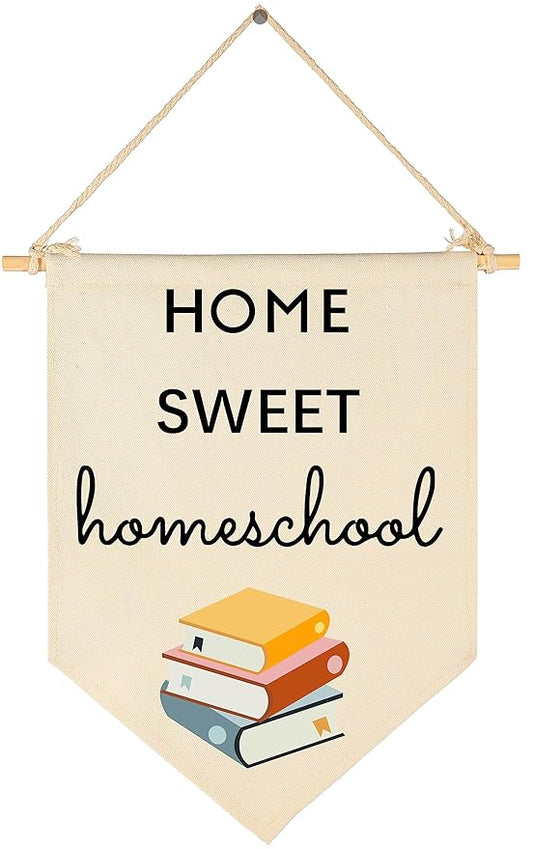 Home Sweet Homeschool Wall Art-Kids Reading Room Flag Decoration-Banner Wall Sign Gift For Classroom-Home Front Door Hanging Flag-Banner Present for Boys Girls Kids Teen-Bedroom Wall Decor