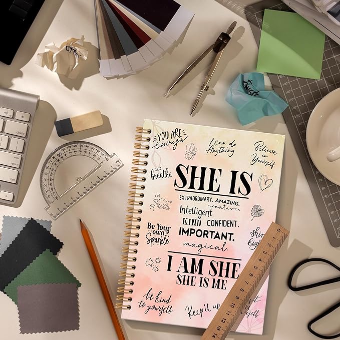 OINDADE Motivational Pink She is Notebook Journal, Self Care Pink Spiral Notebook, Self Love Motivational Notebooks Gifts for Women Girls, Positive Women Gifts School Office Supplies, 6x8.2In