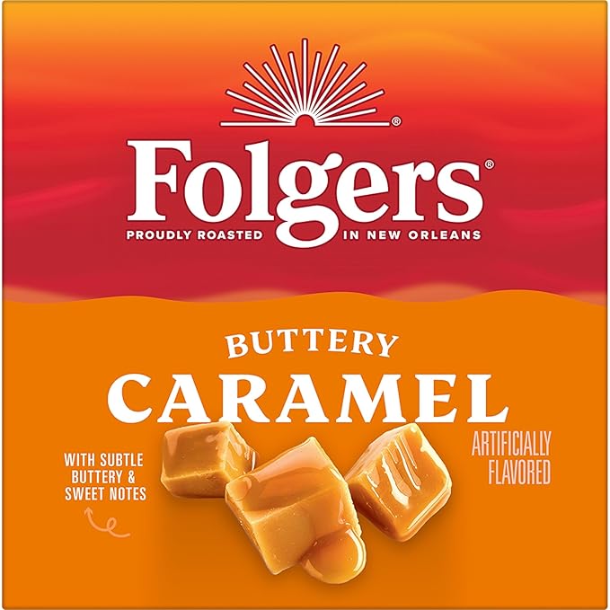 Folgers Buttery Caramel Artificially Flavored Coffee, Keurig K-Cup Pods, 10 Count Box (Pack of 6)