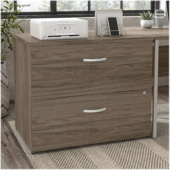 Bush Business Furniture Hybrid 2 Drawer Lateral File Cabinet-Assembled, Modern Hickory
