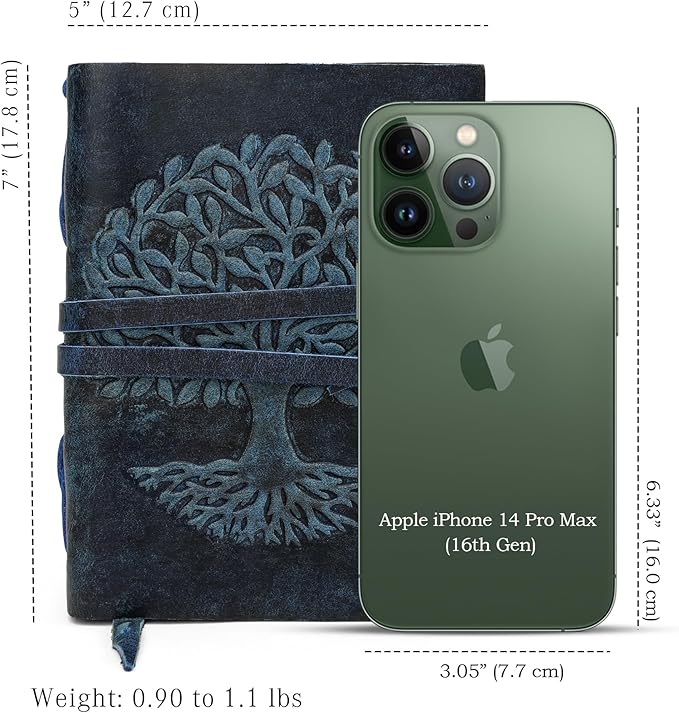 LUXEORIA Tree Of Life Leather Journal for Women and Men, Handcrafted Leather Journal for Writing Womens, Sketchbook, Travel Diary with Unlined Deckle Paper, Dark Blue 5x7