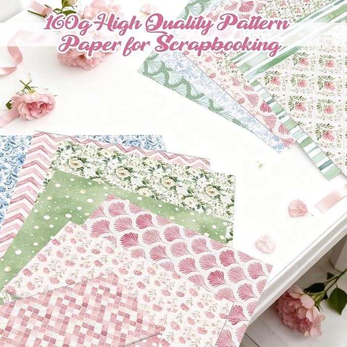 24 Sheets Scrapbook Paper 12x12 inch, Boho Patterned Scrapbooking Paper, Double Sided Decorative Craft Papers for Holiday Birthday Wedding Baby Shower Card Making Photo Album Decor
