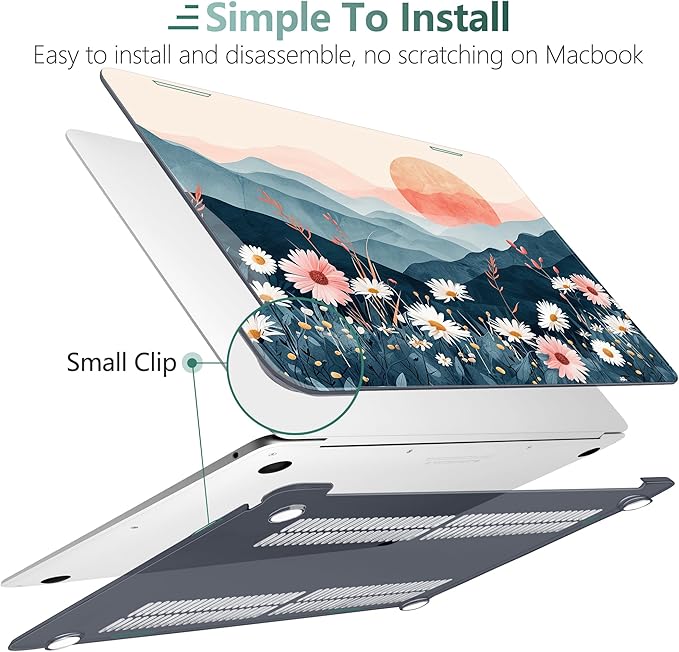 DONGKE Compatible with MacBook Air 13 inch Case 2021 2020 2019 2018 Release A2337 M1 A2179 A1932 with Retina Display & Touch ID, Plastic Hard Shell & Keyboard Cover - Sun & Daisie