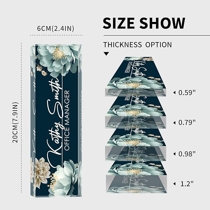 Personalized Name Plate for Desk, Custom Desk Name Plate, Acrylic Name Plate Office Desk Accessories, Personalized Office Gifts for Coworkers Teachers, Employee Appreciation Gifts (B-White Flower)