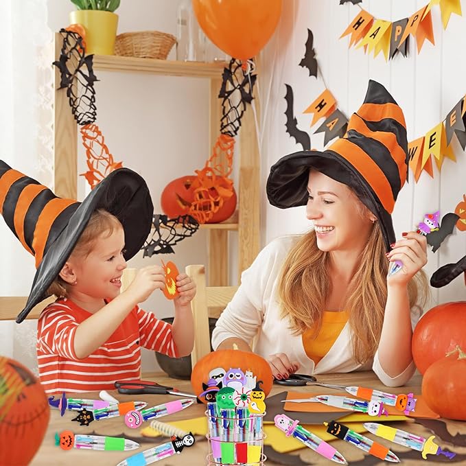 CZWZ 32Pcs Mini Multicolor Pens in One 4-in-1 Cute Pens Bulk for Kids, Ballpoint Pen for Birthdays and Children's Parties, Fun Gifts Assorted Ink Kawaii Pen(Halloween)