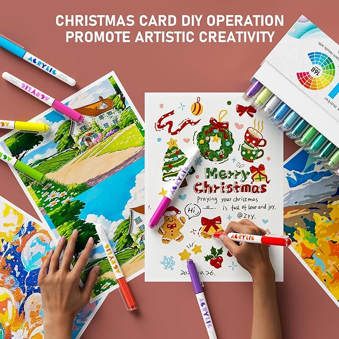 DICEKOO Acrylic Paint Markers, 72 Colors Acrylic Gel Pens, Ballpoint Pens Extra Fine Tip 1.0 mm, Non-Bleed Ink, Odorless, Quick-Drying, Smoothly for Detail Work, Writing, Doodling, Note taking