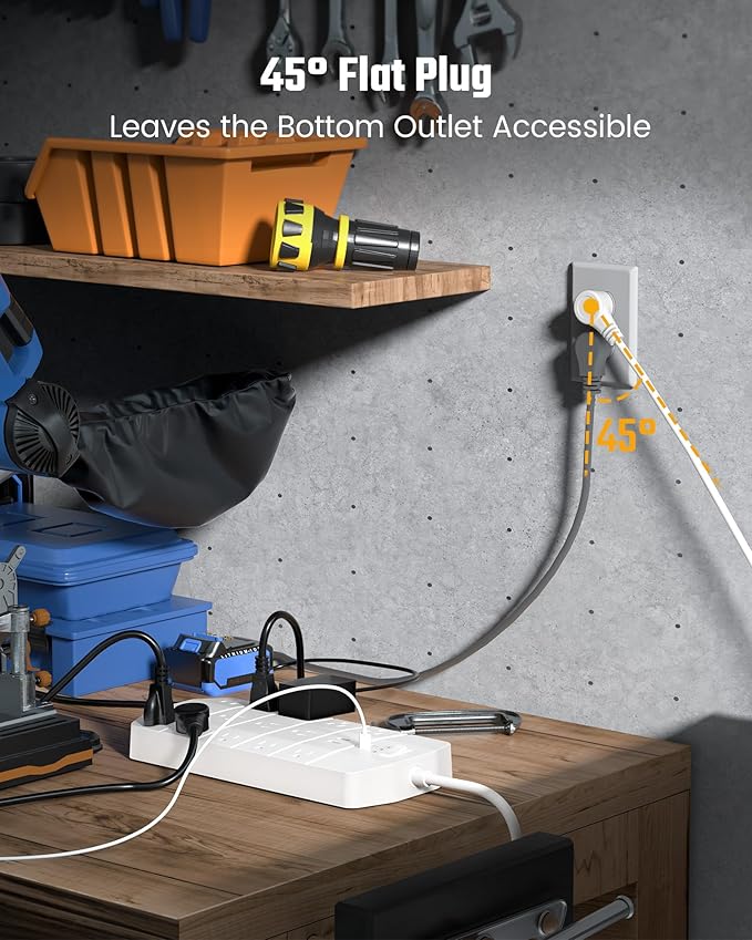 Power Strip,SUPERDANNY 5000 Joules Surge Protector with 13 AC Outlets 2 USB-A & 2 USB-C PD 20W Fast Charging Heavy Duty 14AWG/3C Industrial Grade 10ft Extension Cord for Workbench Home Office White