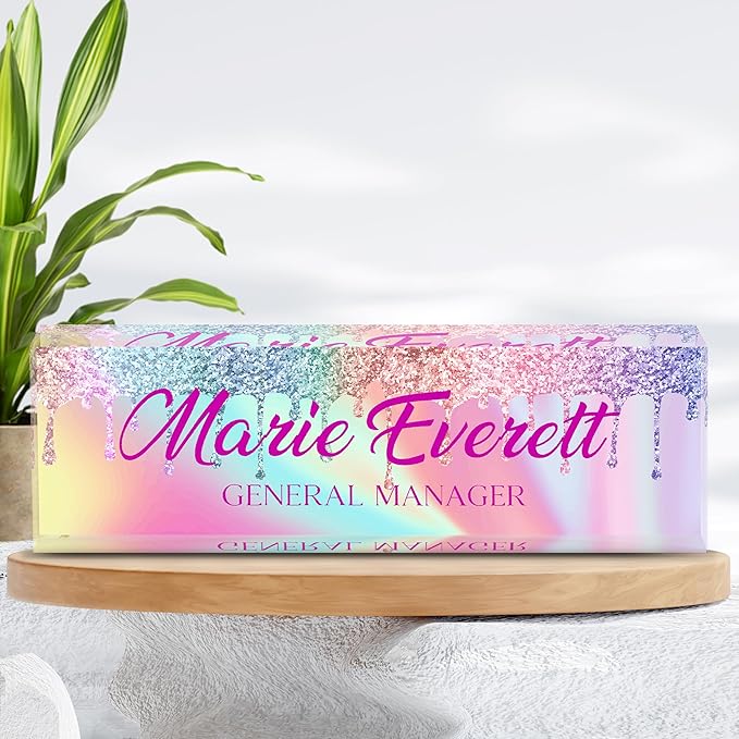 Personalized Name Plate for Desk, Custom Desk Name Plate, Acrylic Name Plate Office Desk Accessories, Personalized Office Gifts for Coworkers Teachers, Employee Appreciation Gifts (B-Colored Crystal)