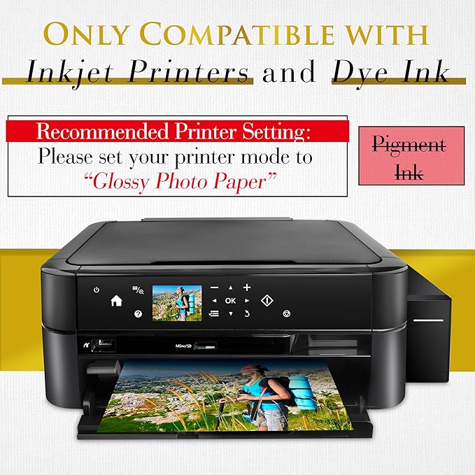 A-SUB Inkjet Glossy Photo Paper 8.5X11 Inches 48lb 180gsm Professional Glossy Photographic Paper for Inkjet Printers Dye Ink 100 Sheets