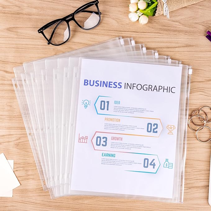 Antner 18 Pack Clear Letter Size Binder Pockets 3 Ring Binder Zipper Pouch Document Organizer, Waterproof PVC 3-Hole Loose Leaf File Bags Insert Sleeves Page Sheet Protectors Business Office Supplies