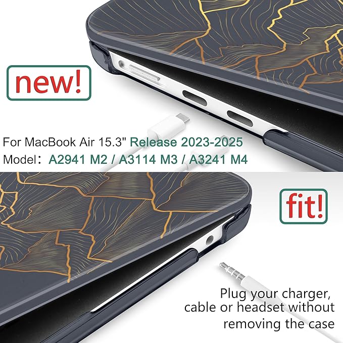 DONGKE Compatible with M4 MacBook Air 15 inch Case 2025 2024 2023 A3241 A3114 A2941 M3 M2 Liquid Retina Display Touch ID, Plastic Hard Case & Keyboard Skin & Screen Protector - Abstract Mountain