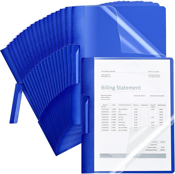 Maitys 25 Pack Clear Report Covers with Clip 11.4 x 9 Inch Presentation Folders Transparent Front Cover Portfolio Folder Resume Folder Interview Report Folders for Letter Size(Blue)