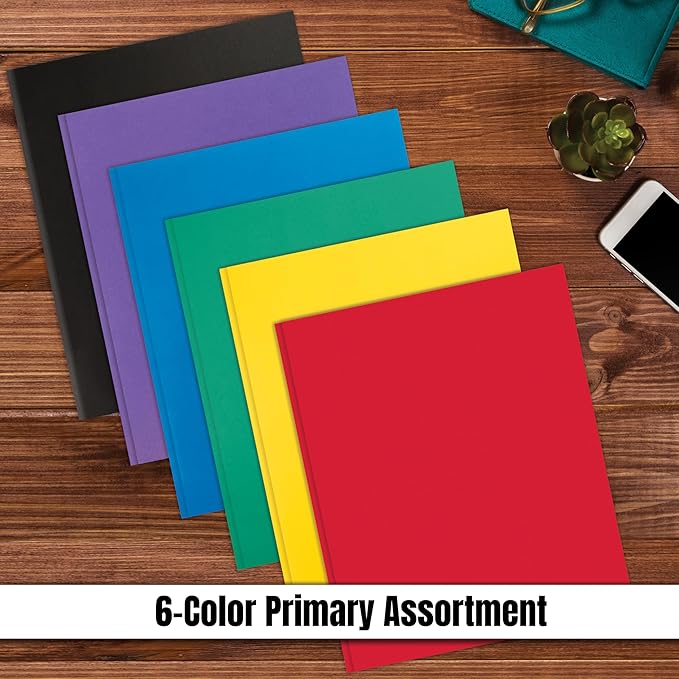Letter Size Paper Portfolios by Better Office Products, Case of 100, Assorted Primary Colors, with Fasteners (Contemporary, 2 Pocket Paper Folders with Fasteners)