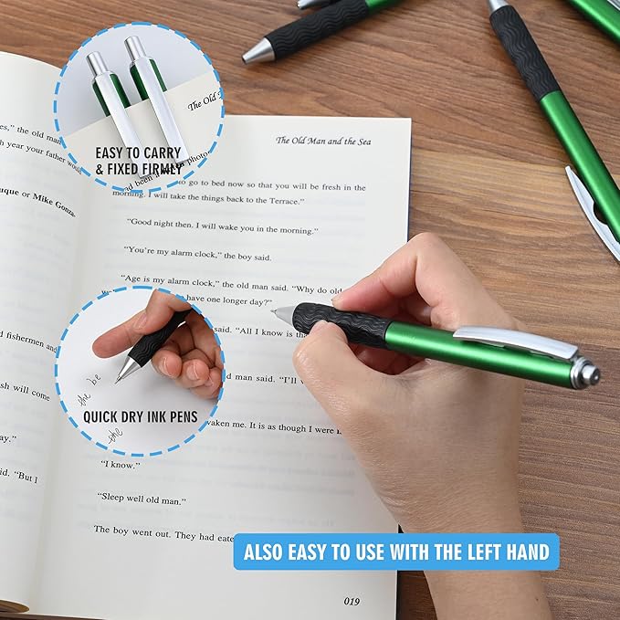 Pens Bulk, Black ink pen,50 Pieces,Smooth Writing Without Breaking Ink,0.5mm Nib,Soft Grip,Fine Office Supplies.Fine Gifts for Men and Women (Green Body)