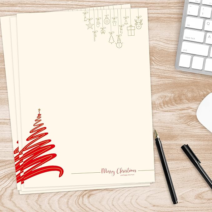 easykart labels Christmas Stationery Paper Letterhead Sheets 60 Pack Holiday Xmas Theme Design For Writing Letters Computer Office Notes & Printing Supplies Size 8.5" X 11"