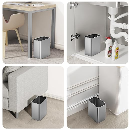 Cesun Small Bathroom Trash Can 2.1 Gallon Wastebasket, Modern Metal Garbage Can Office Waste Basket, Silver Stainless Steel Trash Bin for Bedroom, Home Office, Toilet, rv, Near Desk, Under Sink.