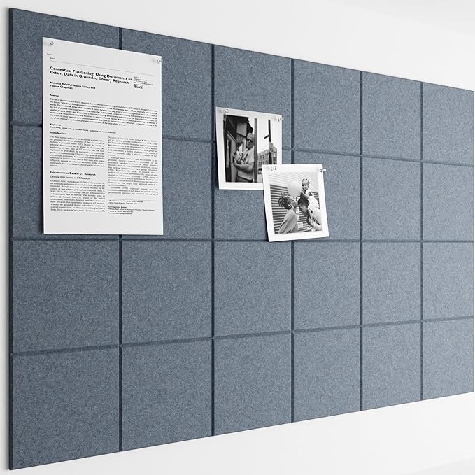 Bumusty Large Cork Board Alternative-36 x24 Felt Bulletin Board Tiles, with 30 Pushpins, 40 Adhesive Tabs, 6-Pack Slat Wall Paneling, Cork Boards for Office Push Pin Felt Board-Deep Charcoal Blue