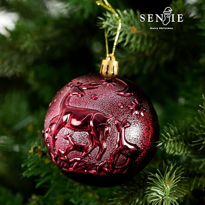 Christmas Ornaments for Xmas Trees,Burgundy Shatterproof Christmas Ball Ornaments