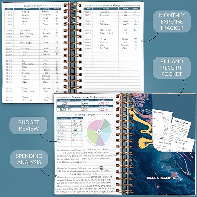 GoGirl Budget Planner & Monthly Bill Organizer – Monthly Financial Book with Pockets. Expense Tracker Notebook Journal, Compact (Dark Teal)