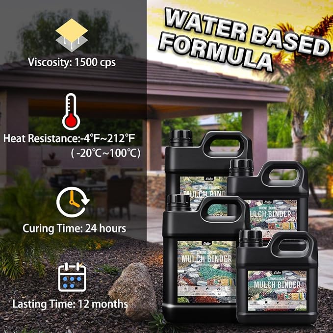 Mulch Glue - 0.5 Gallon / 64oz Mulch Adhesive Gravel Binder with Applicator for Landscaping, Garden - Non Toxic Ready to Use Landscape Lock Glue Mulches Stabilizer for Pea Gravel, Rock, Stones, Bark