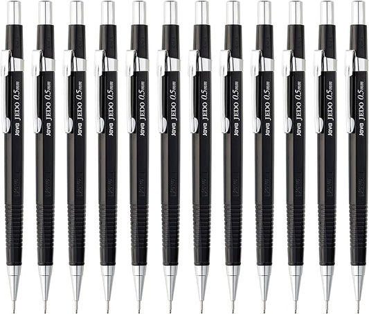 JAVAPEN 0.5 mm Mechanical Drafting Pencils – 12-Pack, Precision Lead, Anti-Roll Hex Barrel, Built-in Eraser, Smooth Writing – Made in Korea