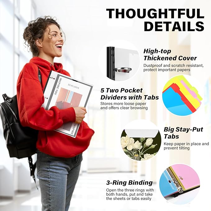 WOT I Telescoping Project Organizer 2-Pack, Refillable Binder with Dividers and Pockets, 13 Pocket Folders, 1 Inch 3 Ring Binder, White