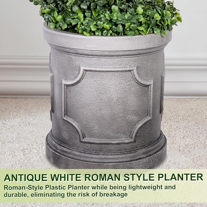 4FT Artificial Spiral Boxwood Topiary Trees with Antique-White Roman-Style Planter - Outdoor&Indoor Year-Round Garden, Porch, Entryway Decor (2 Pack)