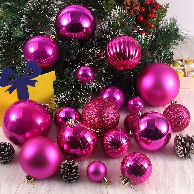 Fuchsia 4.0" X Large Christmas Balls - Christmas Tree Decoration Ornaments Shatterproof Hanging Balls for St Patrick's Day Easter Valentine Decorations Set of 4pcs Hot Pink Ornaments