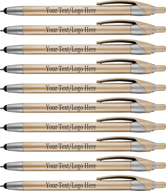 Personalized With your Custom Logo or Text Pens-Pack of 450- for Marketing, Parties, and Events, 2 in 1 Capacitive Stylus & Ballpoint Pen Compatible With Touchscreen Devices, Black Ink, Gold Pens