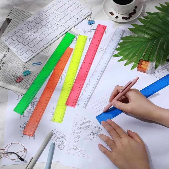 Zonon 6 Pcs 12 Inch Ruler Bulk Colorful Plastic Flexible Straight Metric Rulers with Centimeters and Inches Drafting Measuring Tool for Classroom School Students Education