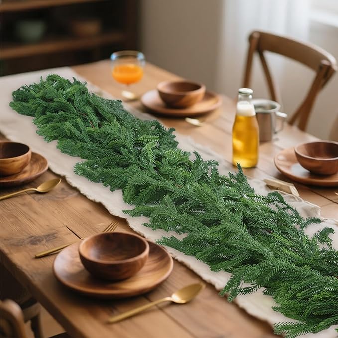 2 Pcs 6 Ft Artificial Norfolk Pine Christmas Garlands for Holiday Indoor Outdoor Decor，Real Touch Pine Garlands，Artificial Greenery Garland for Home Dining Table，Mantel，Wall Porch Christmas Decor. ﻿