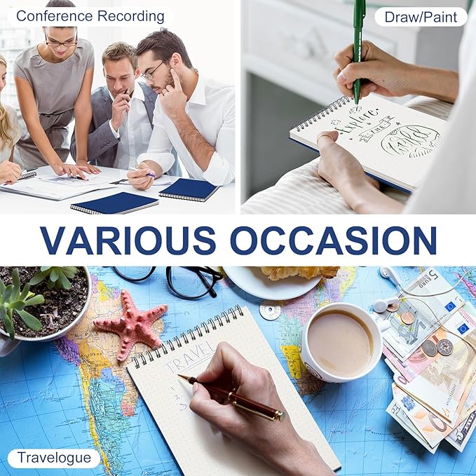 2 Pcs Dot Grid Notebook Top Spiral Notebook A5 Size Bullet Dotted Paper Hardcover Dot Journal 8.3''x 5.8'' 140 Pages Spiral Notepads for Sketching Drawing Writing School Office (Dark Blue)