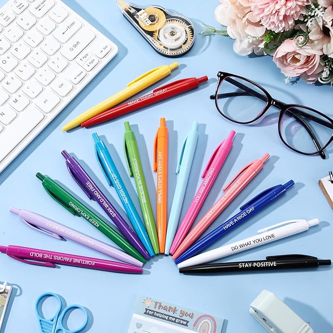 90 Pcs Ballpoint Motivational Pen Inspirational Quotes Black Ballpoint Gel Ink Pens Bulk for Coworkers Retractable Rolling Ball Ballpoint Pens for Party Favors Back to School Gifts Supplie