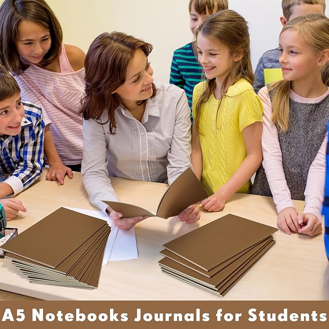 100 Pcs Kraft Notebook Journals 5.5 Inch x 8.3 Inch A5 Softcover Notebooks Bulk for Writing Sketch Office Notepad with 60 Pages 30 Sheets (Dark Brown,Lined)