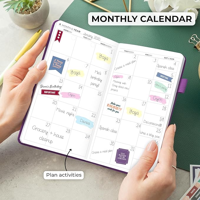 Clever Fox Pocket Planner Weekly – Undated Monthly Goal Planner and Calendar, Mini Planner Perfect for Purse, 3.7x6.7" (Purple)