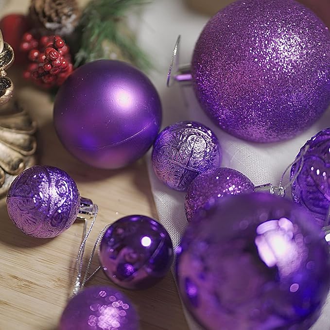 Christmas Ornaments for Xmas Trees,Purple Shatterproof Christmas Ball Ornaments