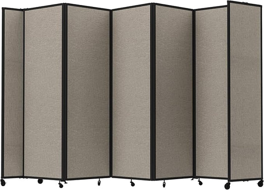 Versare Room Divider 360 Portable Wall Partition | Folding Panels | Large Freestanding Divider | Locking Wheels | Temporary Room Separator | 14' x 7'6'', Warm Pebble