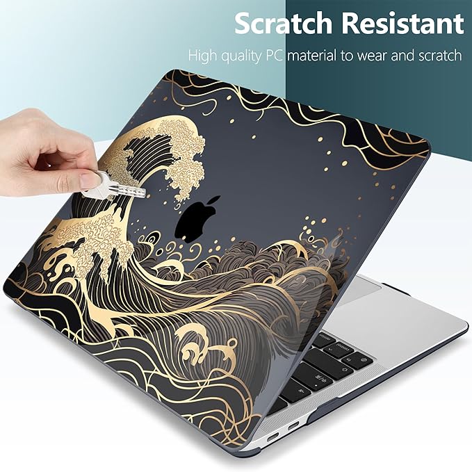 DONGKE Compatible with MacBook Air 13 inch Case 2021 2020 2019 2018 Release A2337 M1 A2179 A1932 with Retina Display Touch ID, Plastic Hard Shell & Keyboard Cover - Golden Wave