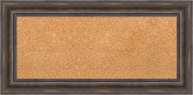 Amanti Art Natural Cork Board for Wall, 17x35 Vision Board with Brown Wood Frame, Medium Corkboard Office Decor for Home Organization, Country Rustic Corkboard Pinboard to Display Items for Home