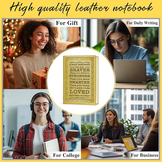 Yellow A5 Lined Leather Journal Notebook,Inspirational Leather Journal Notebook for Men Women,200 Pages 100 Gsm Thick Ruled Paper Daily Diary for School,Travel,Business,Work (Yellow)