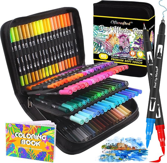 Brush Pens, 105 Colors Dual Tip Markers for Adult Coloring Books, Note Taking and Lettering