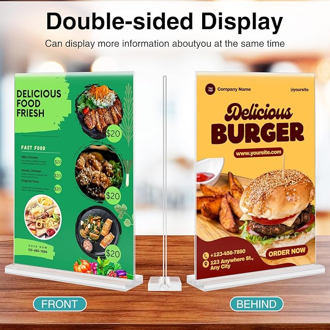 Relx 18 Pack Acrylic Sign Holder 8.5 x 11, Vertical T Shape Plastic Sign Holder with Base, Double-Sided Clear Tabletop Plexiglass Flyer Stands for Restaurant Office Store Home Picture Frame Display