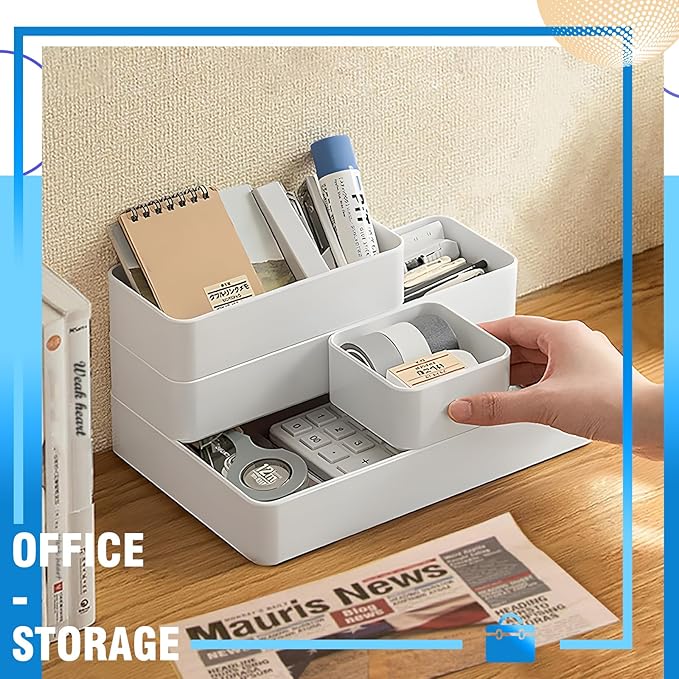 CHANCETSUI 11-Piece Stackable Drawer Organizer Set, Multi-size Desk Drawer Organizer Trays Vanity Storage Bins for Storing Makeup, Stationery, Utensils in Bathroom Dresser, Office and Kitchen