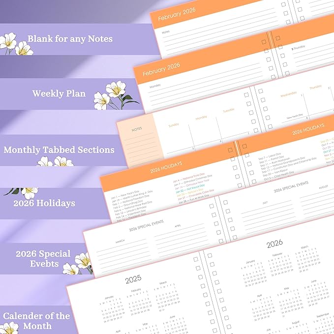 CAGIE 2026 Planner Weekly and Monthly from Dec 2025 to Dec 2026 Hardcover Spiral Bound Calendar Yearly Agenda Planners for Women with Stickers, 8.3 x 9.1, Purple Butterfly