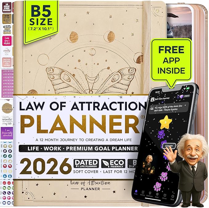 2026 Planner Weekly and Monthly | Law of Attraction Planner with Panduo App | A 12 Month Journey for Productivity, Gratitude & Goal Setting | Includes Foldable Vision Board, Gift Box & Stickers