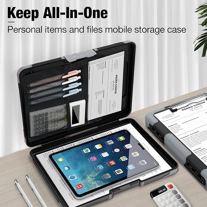 Sooez Toughest Clipboard with Storage, Internal Pen Pouch Included, Letter/ A4 Size, Shockproof Heavy Duty Plastic Clip Boards 8.5x11”, High Capacity Clipboards Box Case for Contractor Trucker Driver