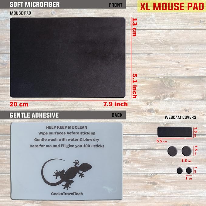 Adhesive Bottom Mouse Pad - Peel and Sticks to Any Surface - Portable - Travel Large Size (XL -Blank- Black)