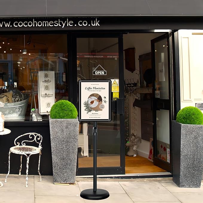 11x17 inches Poster Stand Holder Adjustable Pedestal Floor Standing Sign Holder Vertical and Horizontal View Sign Display, Aluminum Snap Open Frame with Safety Corner, Black